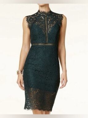 Bardot Lace Forest Green Sheath Cocktail Party Midi Dress Size 6
